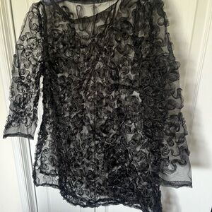 Elegant Black Floral Sheer Blouse